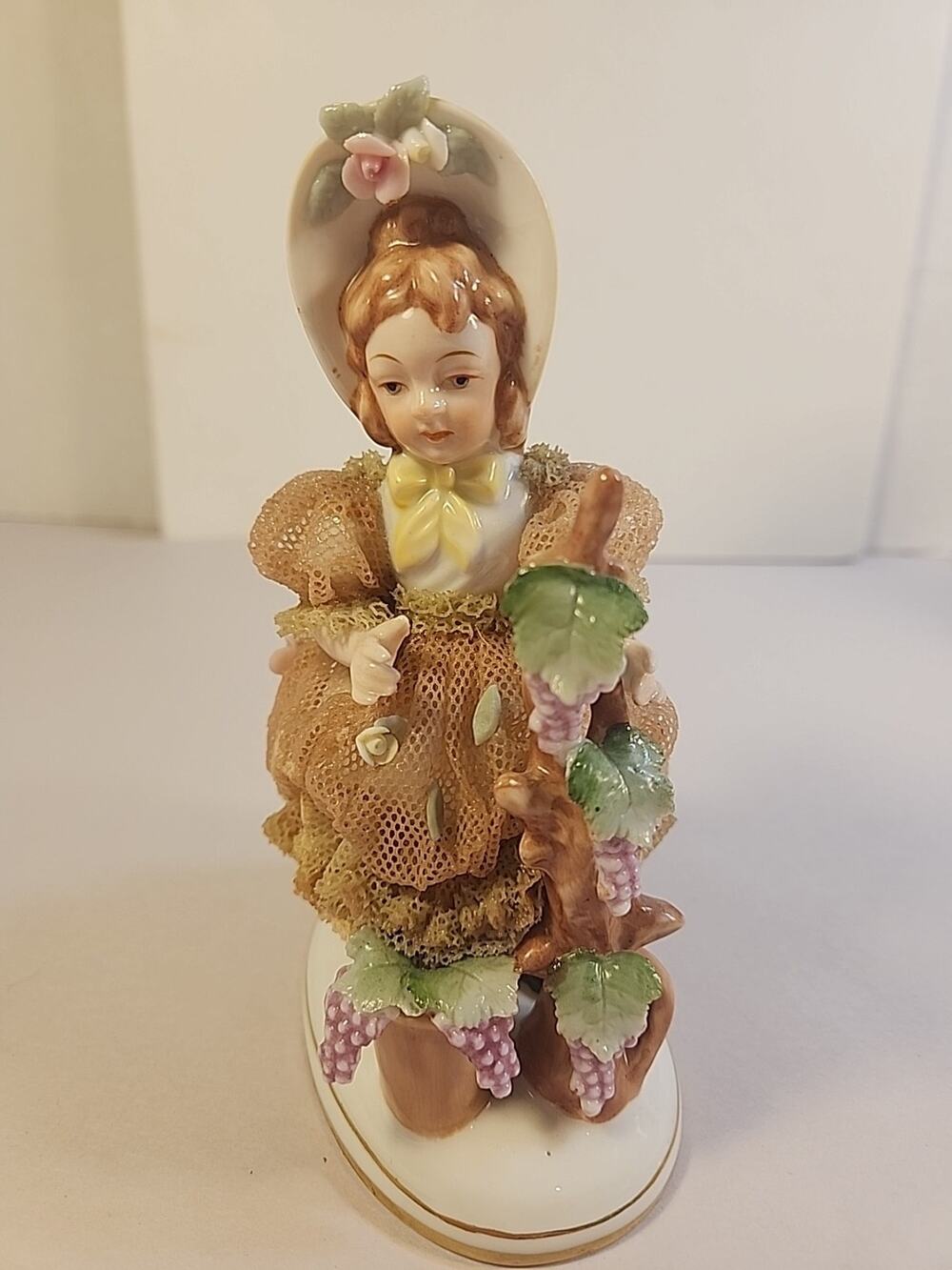 Antique Forest Bavaria Germany Pink Lace Porcelain Girl Figurine